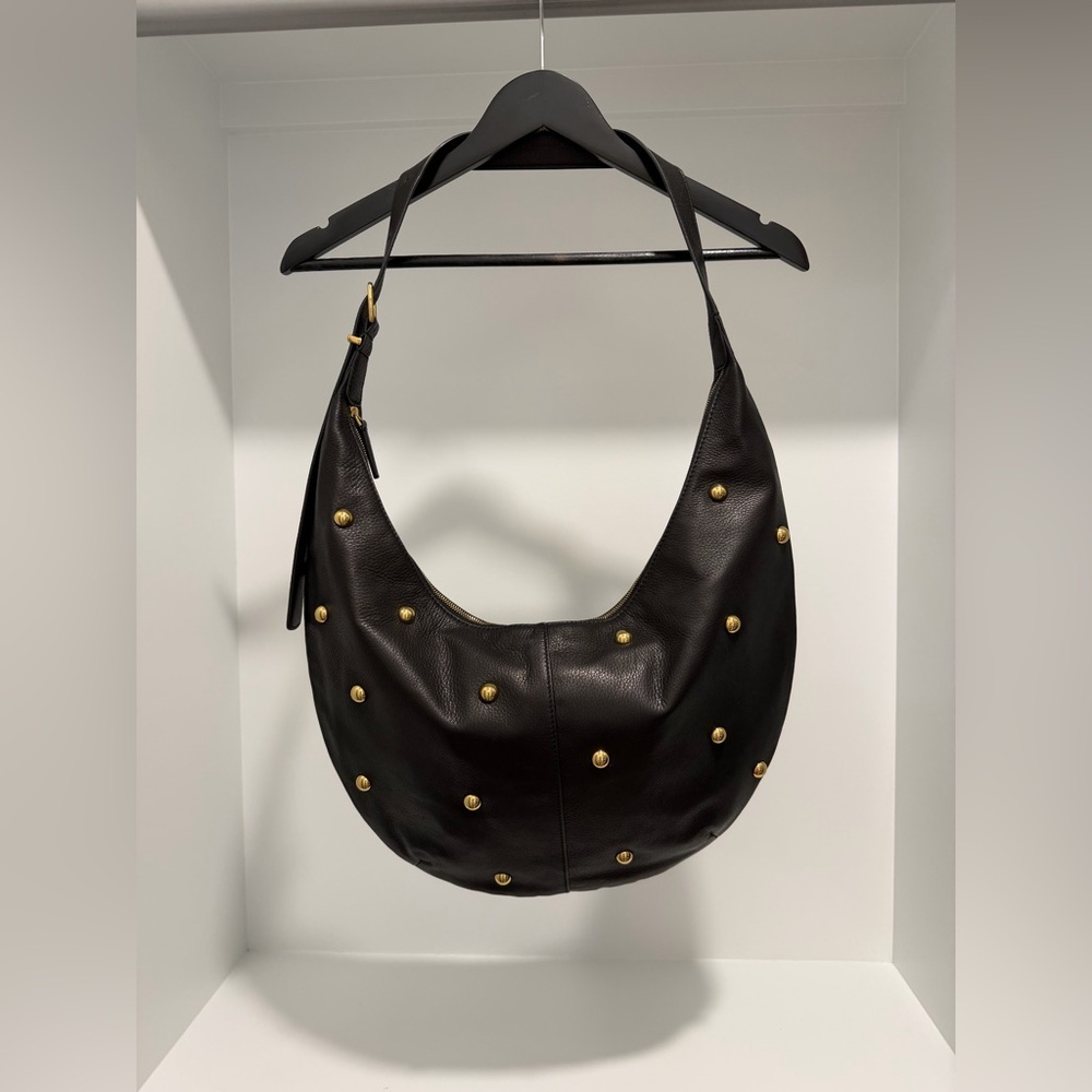 NEW Madewell The Essential Curve Shoulder Bag Black leather gold studs NW351 - Picture 10 of 15